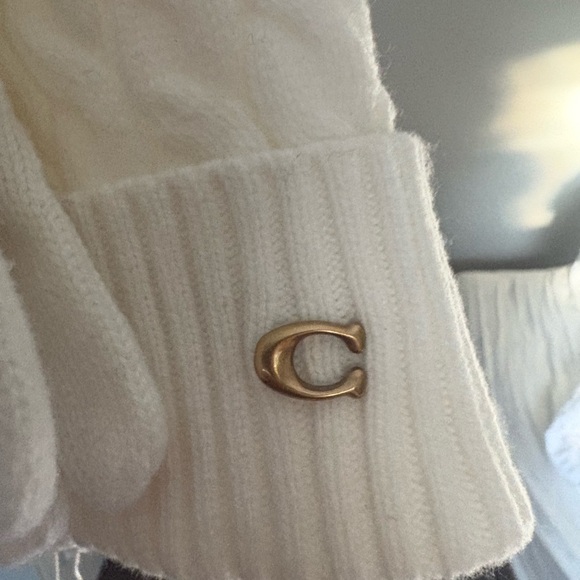Coach Cream Knit Hat and Gloves Set - Picture 2 of 4